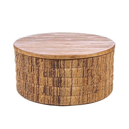 Magani Ronde Salontafel Naturel – Teak en Abaca – Ø80 cm