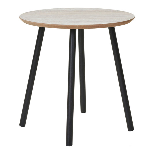 House Nordic Aalst bijzettafel, ronde bijzettafel travertijnlook Ø40 cm met beige MDF blad en zwarte matte stalen poten
