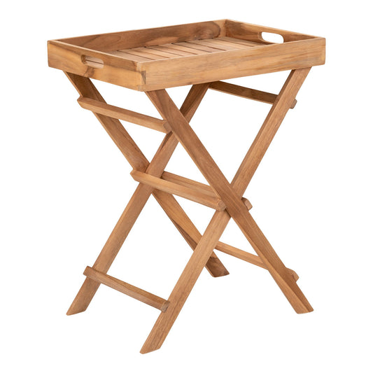House Nordic Ronda bijzettafel van naturel teakhout met afneembaar dienblad en inklapbaar onderstel, Scandi look