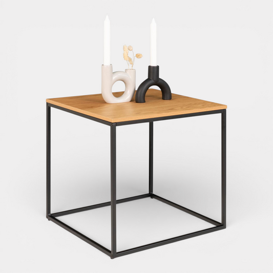 Vita Bijzettafel - Bruine houten bijzettafel met metalen frame 45x45cm