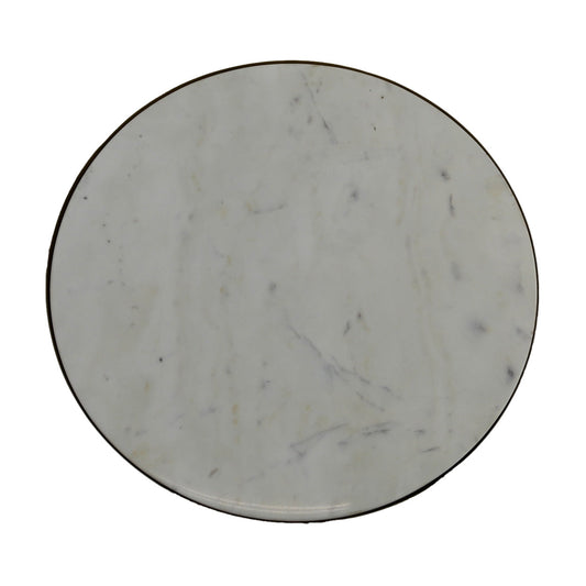Ronde marmeren onderzetter met subtiele grijze aders tegen een witte achtergrond.