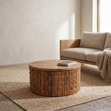 Magani Ronde Salontafel Naturel – Teak en Abaca – Ø80 cm
