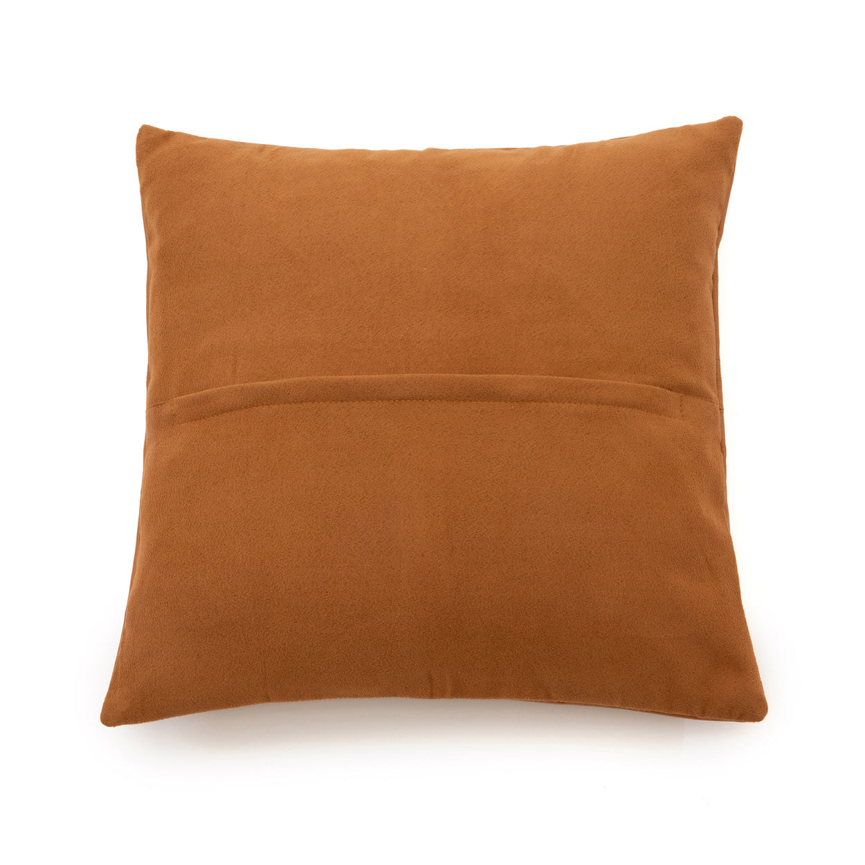 Zacht okerkleurig kussen met ritssluiting, effen en vierkant afgewerkt, ideaal voor gezellig interieur.
