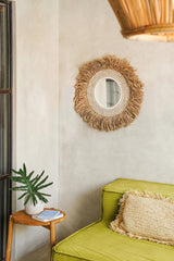 Raffia Cowrie Spiegel Naturel Wit 75 cm ø
