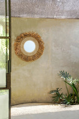 Raffia Cowrie Spiegel Naturel Wit 75 cm ø