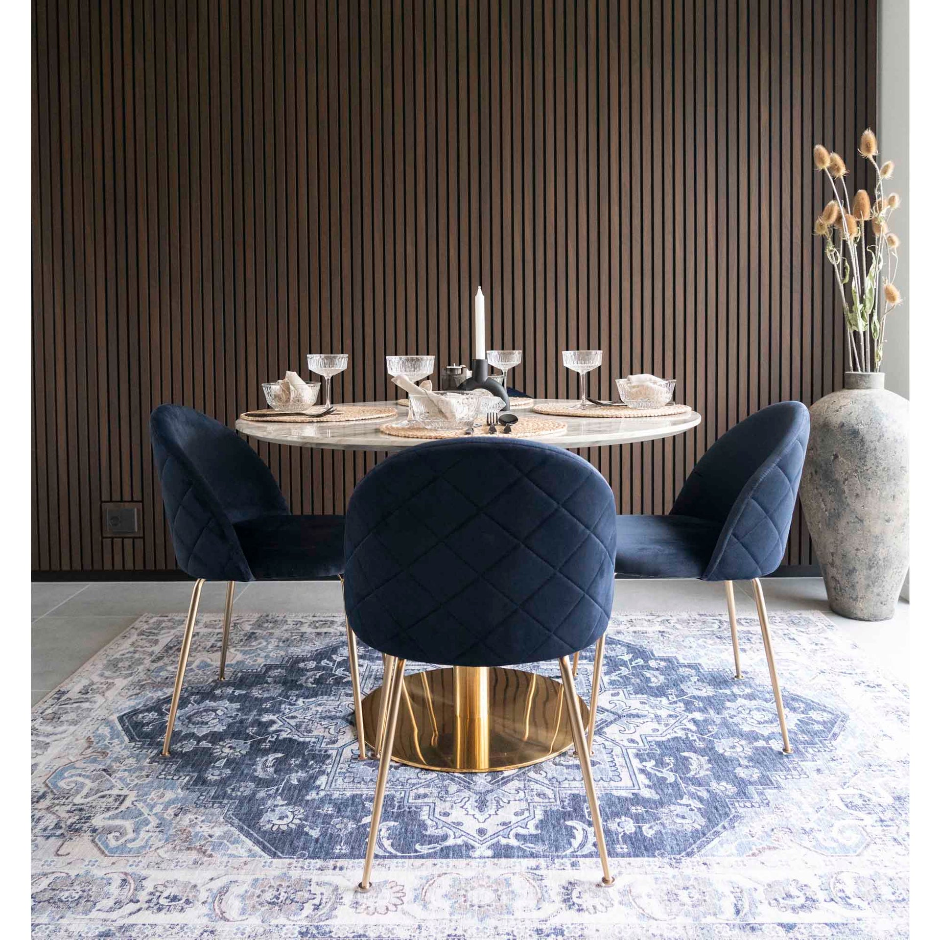 Geneve Luxe SET Keukenstoel/Eetkamerstoel Velvet Blauw Brass Set van 2