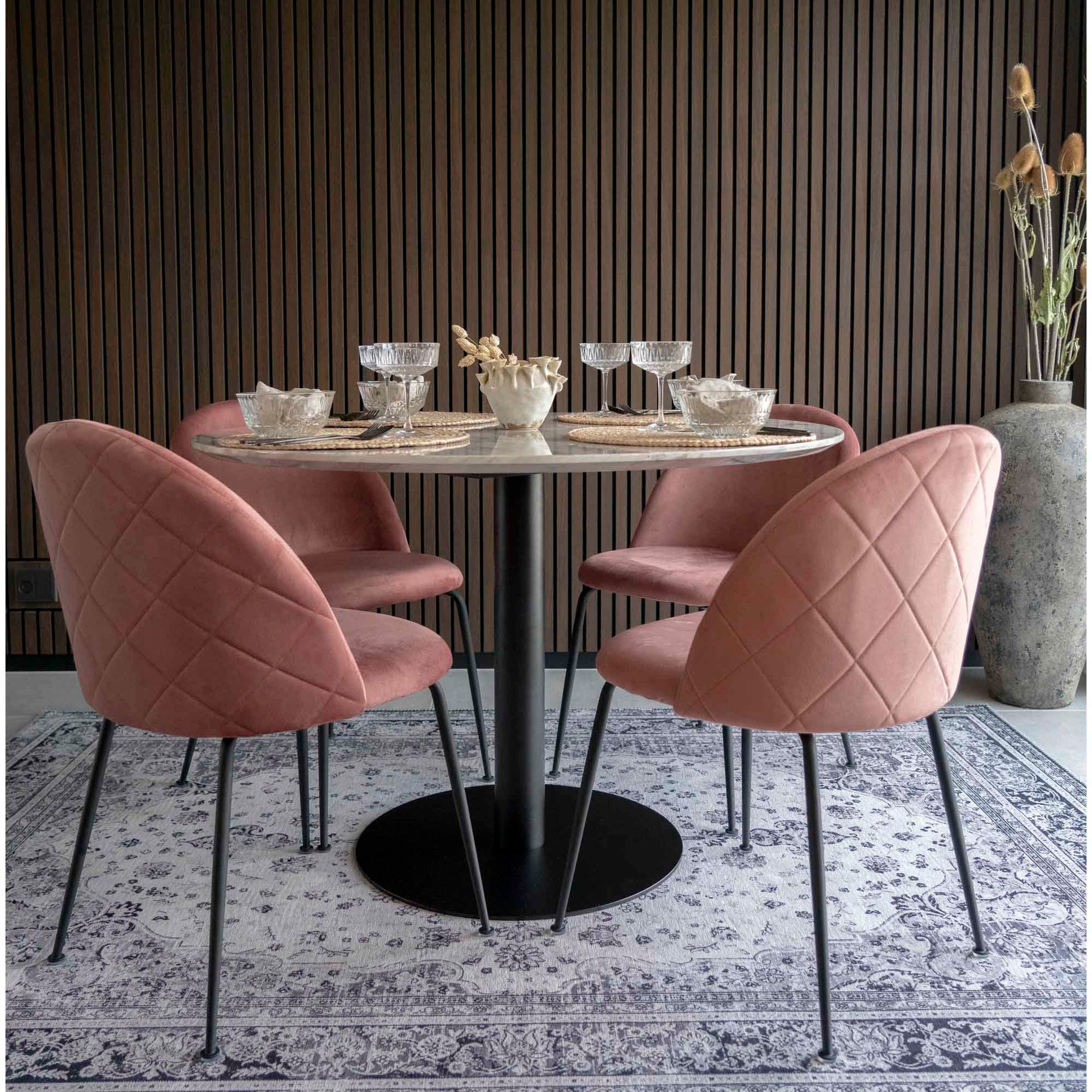 Geneve Luxe SET Keukenstoel/Eetkamerstoel Velvet Roze Set van 2