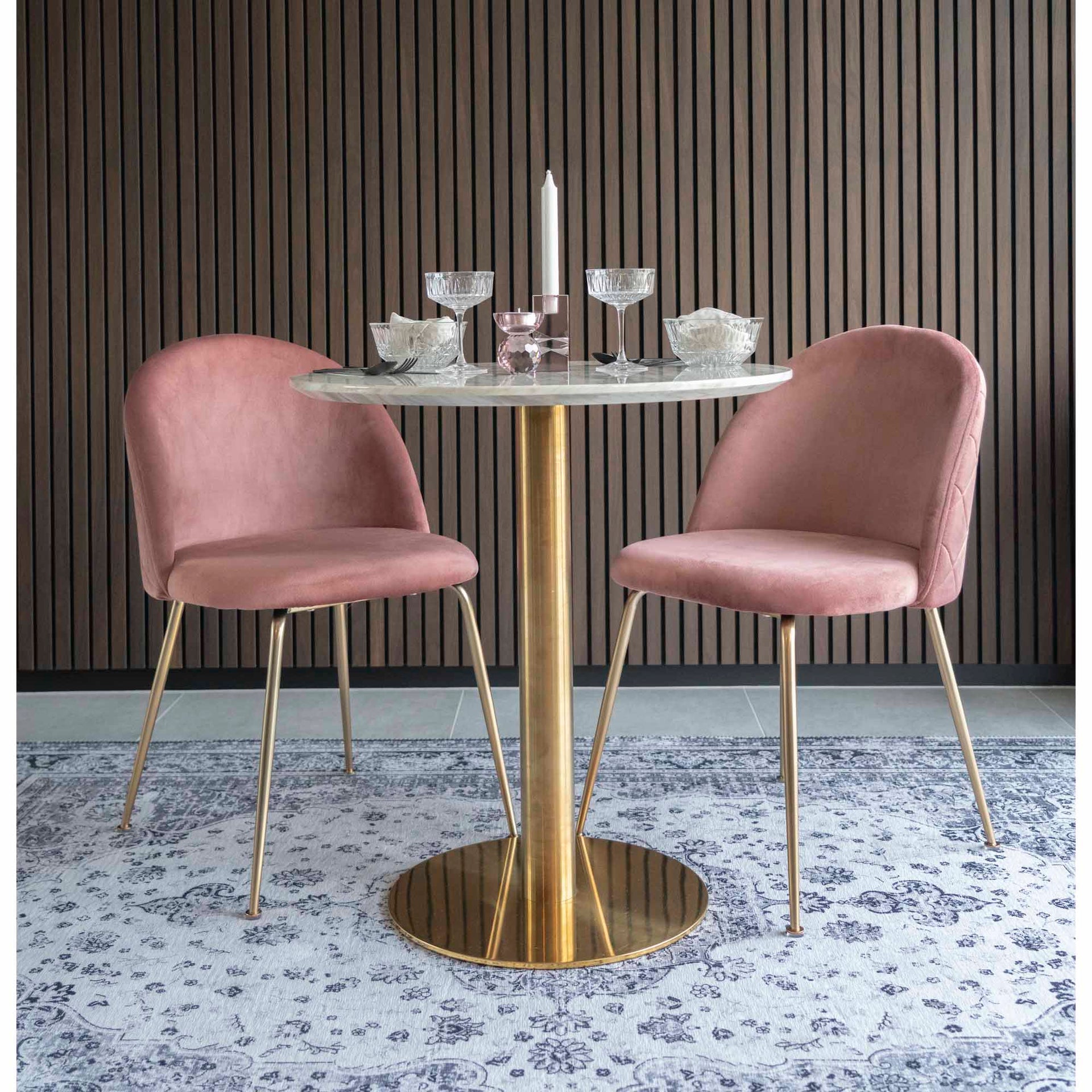 Geneve Luxe SET Keukenstoel/Eetkamerstoel Velvet Roze Brass Set van 2