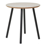 House Nordic Aalst bijzettafel, ronde bijzettafel travertijnlook Ø40 cm met beige MDF blad en zwarte matte stalen poten