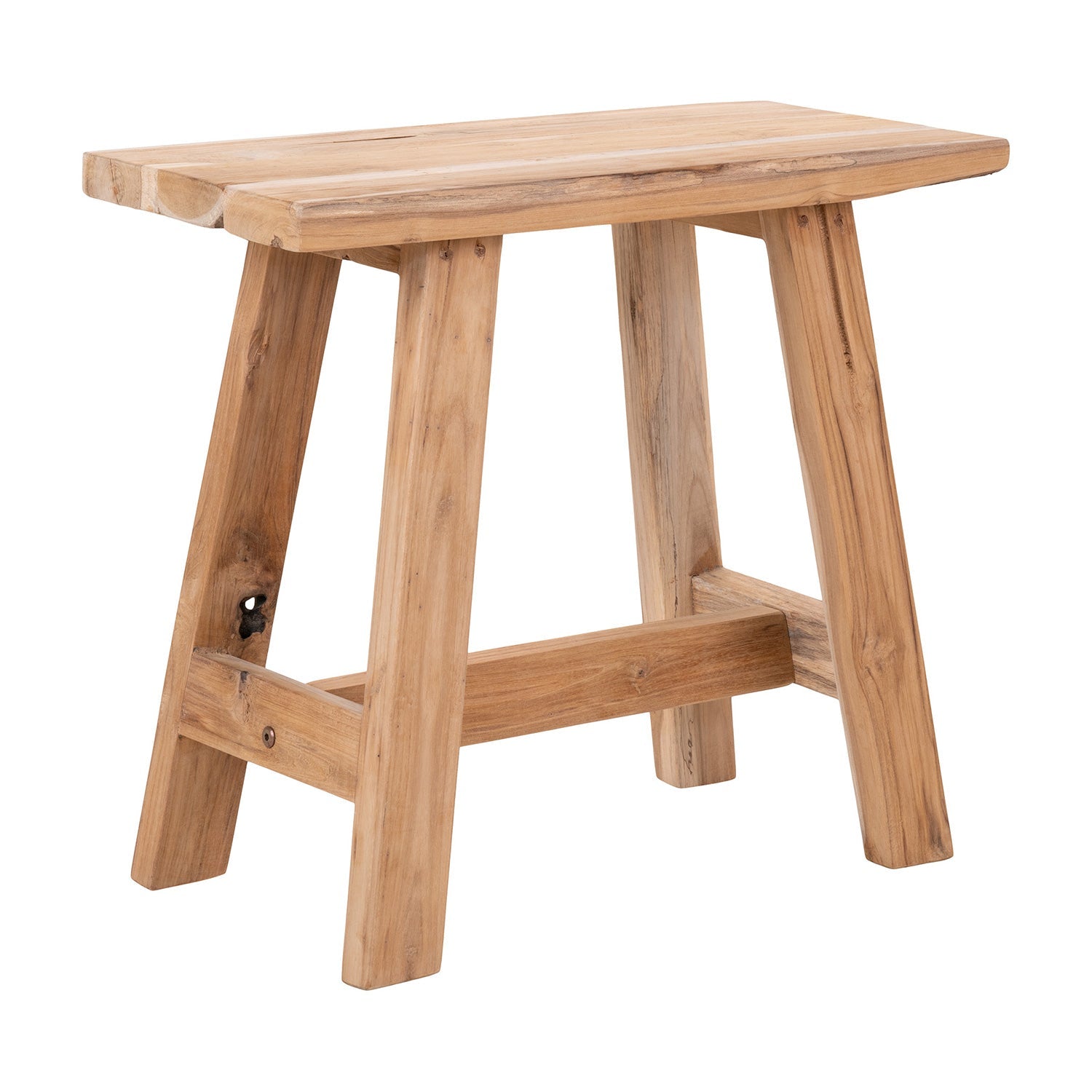 Rustieke houten kruk met strakke lijnen en natuurkleurige afwerking, ideaal voor minimalistisch interieur.