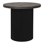 House Nordic Boavista bijzettafel – ronde donkerbruine MDF tafel met geribbelde zwartbruine kolompoot, houtnerf Ø48 cm.