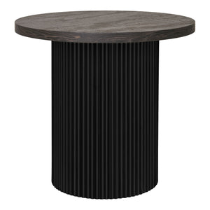 House Nordic Boavista bijzettafel – ronde donkerbruine MDF tafel met geribbelde zwartbruine kolompoot, houtnerf Ø48 cm.