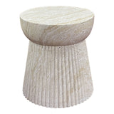 House Nordic Bonn bijzettafel van naturel beige fiberclay, ronde vorm Ø37 cm met fijn gegroefde structuur en matte, rustieke afwerking