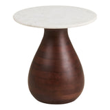 House Nordic Heide bijzettafel met rond wit marmeren blad en donkerbruine mangohouten voet, strak Scandinavisch accent