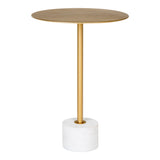 House Nordic - Lecco bijzettafel - bijzettafel met rond messingblad Ø41 x H58 cm en stevige witte marmeren voet