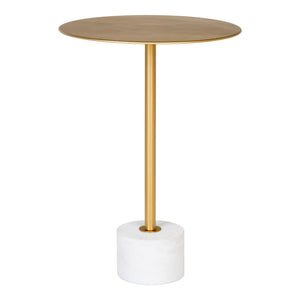House Nordic - Lecco bijzettafel - bijzettafel met rond messingblad Ø41 x H58 cm en stevige witte marmeren voet