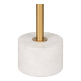 Detail van de cilindervormige witte marmeren voet van de House Nordic Lecco bijzettafel met matte messingkleurige kolom