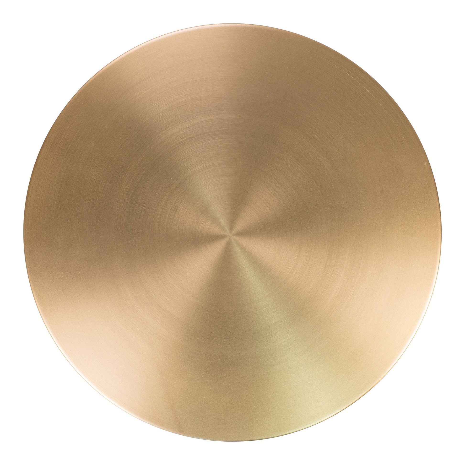 Close-up van het ronde messingkleurige tafelblad van de House Nordic Lecco bijzettafel, met fijne geborstelde textuur