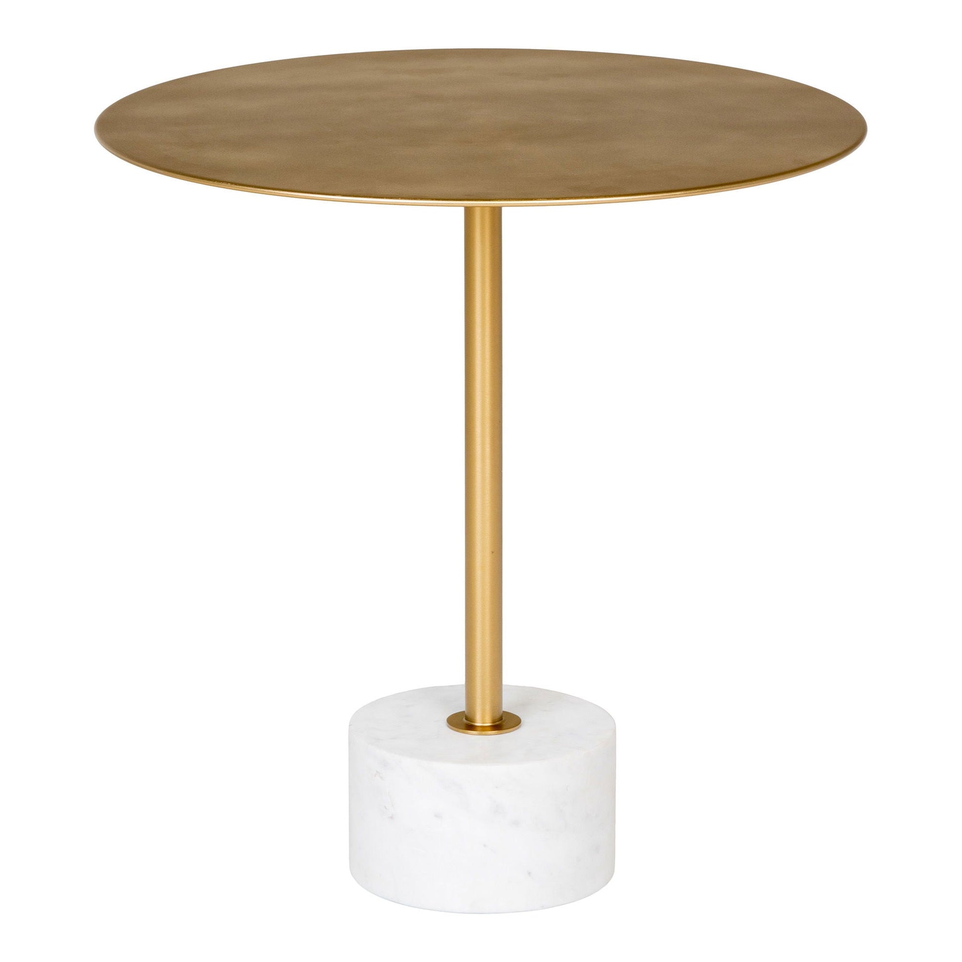House Nordic Lecco bijzettafel - ronde messingkleurige tafel met Ø51 cm stalen blad en witte marmeren voet, ideaal naast bank.