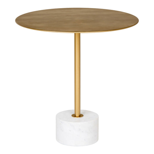 House Nordic Lecco bijzettafel - ronde messingkleurige tafel met Ø51 cm stalen blad en witte marmeren voet, ideaal naast bank.
