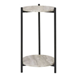 House Nordic - Leuven bijzettafel - rond Ø27 cm blad met warme beige travertijnlook en matzwarte stalen poten