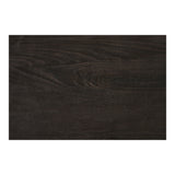 Close-up van een afgeronde MDF-poot met decor-paper finish van House Nordic Melo salontafel in donkerbruine houtlook.