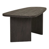 Schuin zijaanzicht van het tafelblad en MDF-poten van House Nordic Melo salontafel in donkerbruine houtlook.
