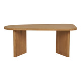 Schuine rechtsfoto van House Nordic Melo salontafel in naturel MDF, met ronde hoeken en symmetrische pootopstelling