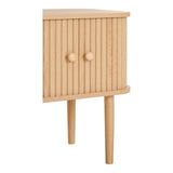 Detail van matte houtnerf op bovenblad van Nikko bijzettafel in lichte eiken-look met MDF en grenen accenten van House Nordic