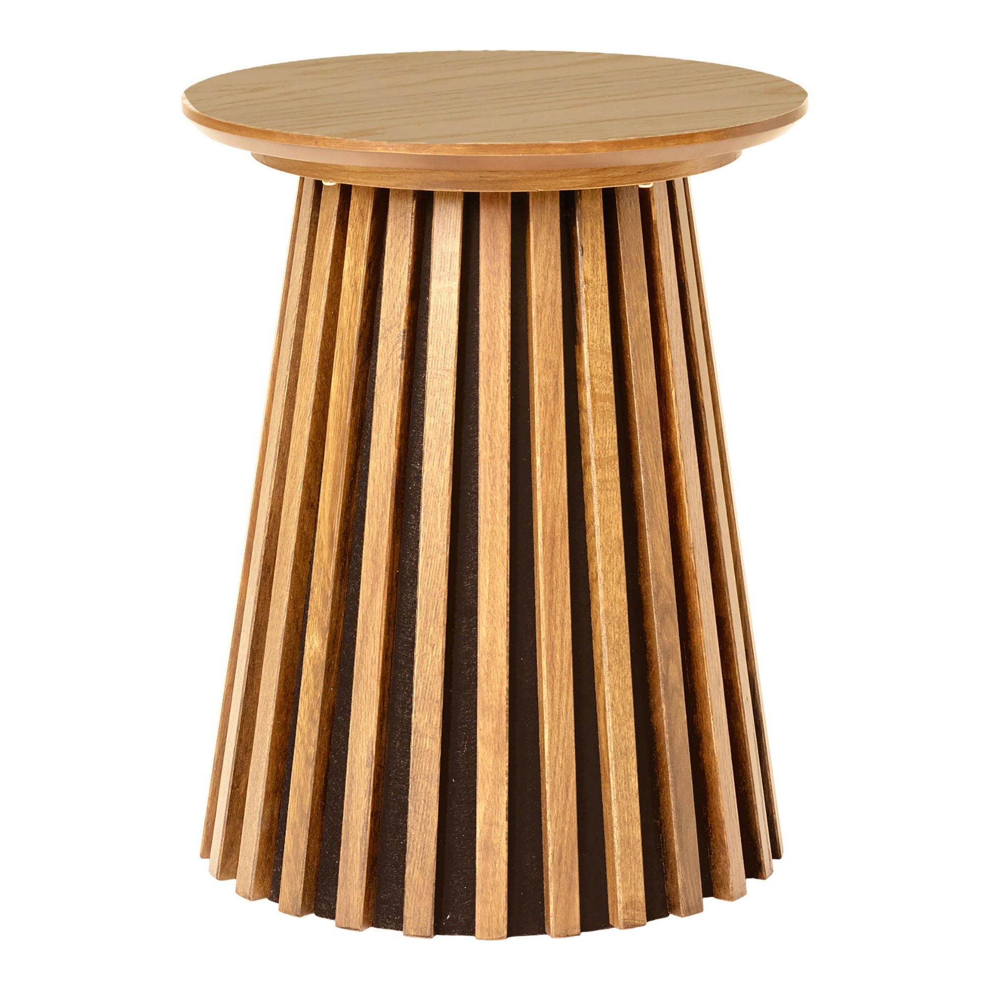 House Nordic Osaka bijzettafel rond Ø40 cm van naturel eikenfineer, Scandinavisch design met blad en gegroefde kegelvoet
