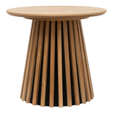 Detail van de lattenvoet van de House Nordic Osaka bijzettafel met naturel eiken lamellen en zwarte MDF kern