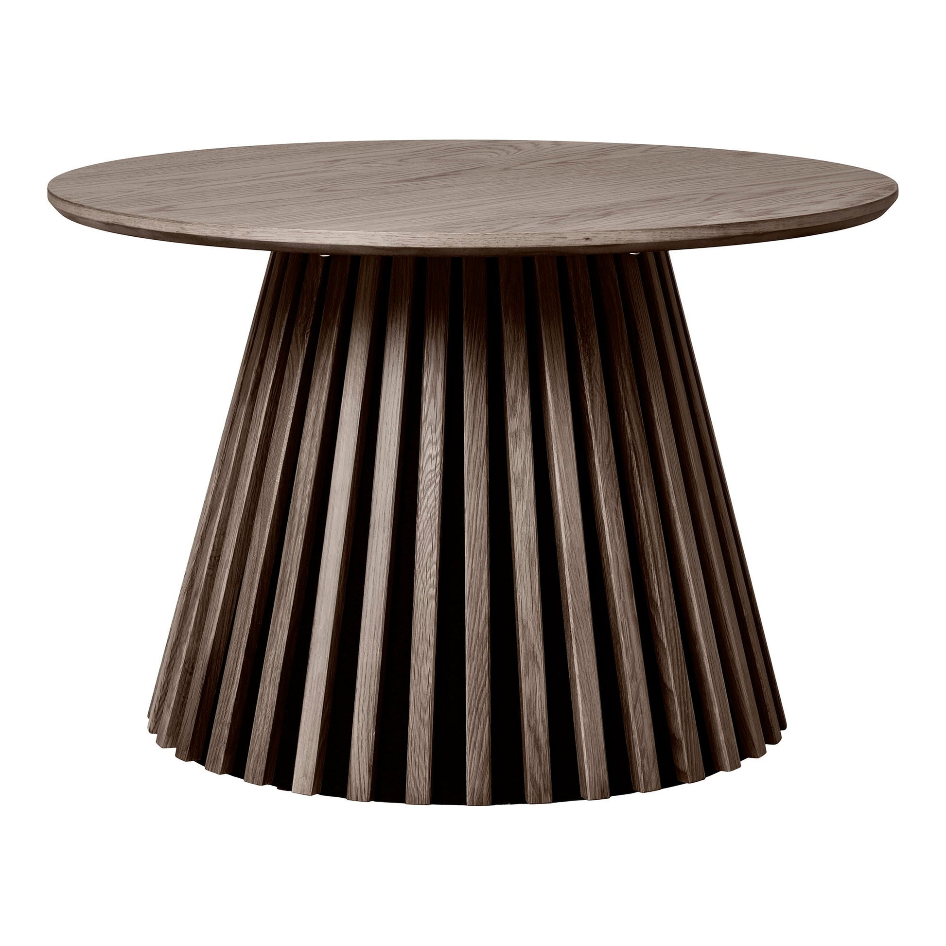 House Nordic Osaka Salontafel Rond Gerookt Eiken: Ø70 x 45 cm, donkerbruin eikenfineer, ronde vorm, geribbelde kegelvoet