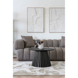 House Nordic Osaka salontafel voor loungehoek met boucle bank, mat zwart eikenfineer blad en sculpturale voet