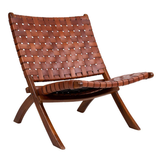 Perugia Fauteuil in Teak en Bruin Leer