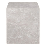 Vooraanzicht van het vierkante MDF-blad van House Nordic Prague bijzettafel in beige marmerlook met marmerpatroon
