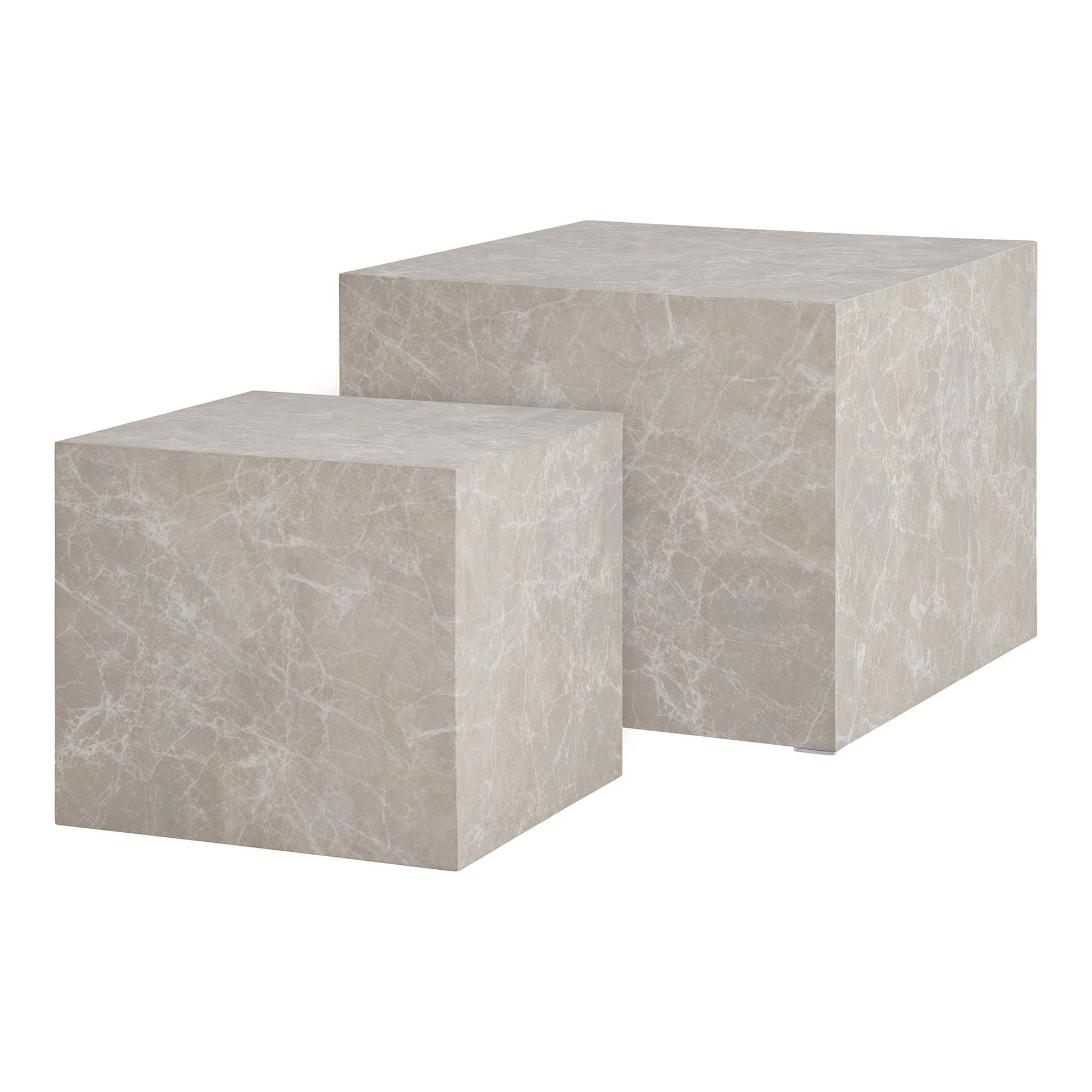 Detail van de House Nordic Prague salontafel set marmerlook, matte decorfolie naadloos doorlopend over strak gevormde randen