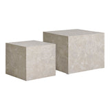House Nordic Prague salontafel set met warme beige marmerlook decorfolie, blokvormige tafels in een stijlvolle woonkamer
