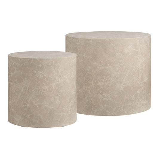 Prague Salontafels – Rond Beige Marmerlook Set van 2
