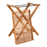 Detail van zwarte spanbanden onder Ronda dienbladtafel in naturel teakhout van House Nordic, functioneel ontwerp