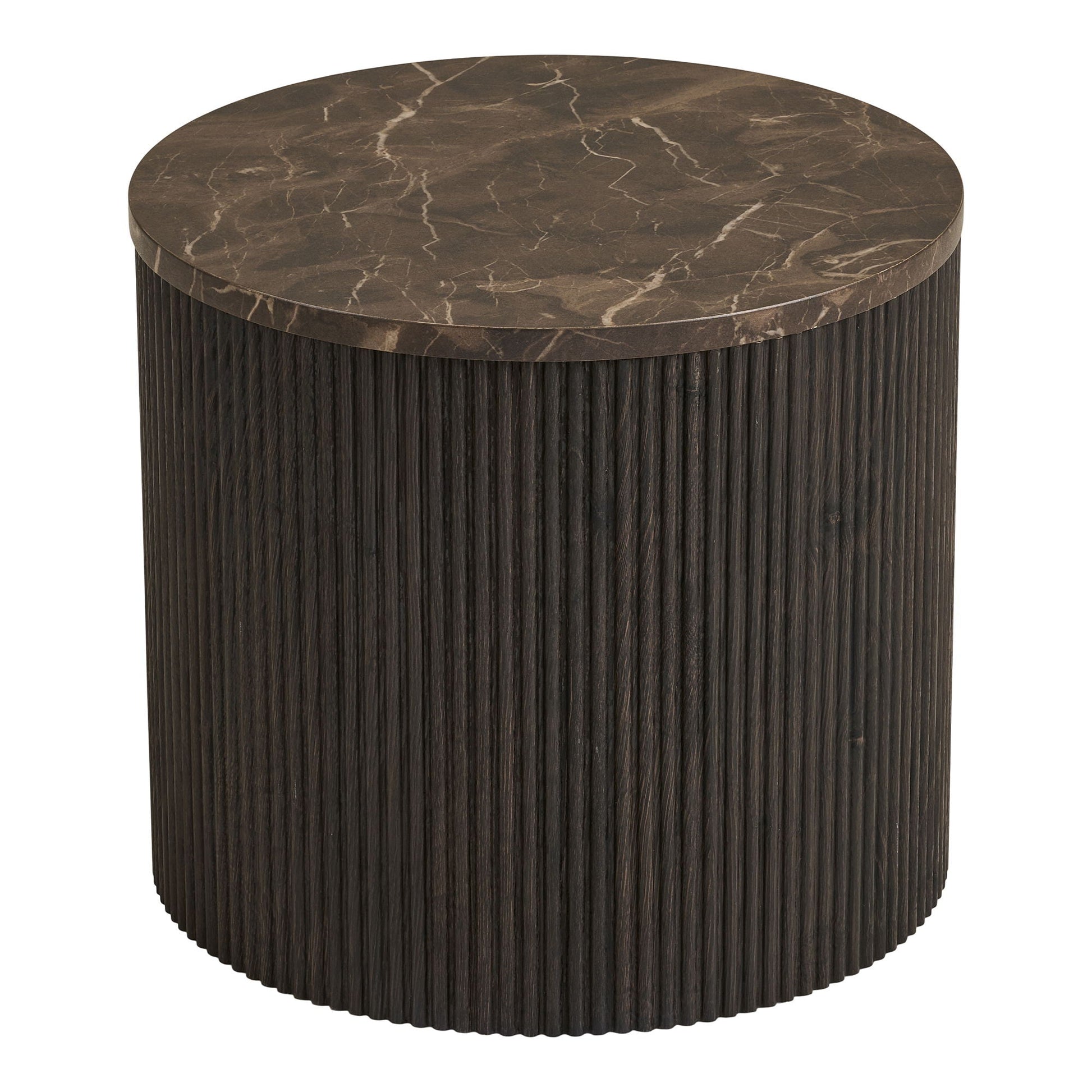 House Nordic Rota bijzettafel rond Ø45 cm met donkerbruine marmerlook MDF, luxe hotelchique uitstraling bij bank of bed