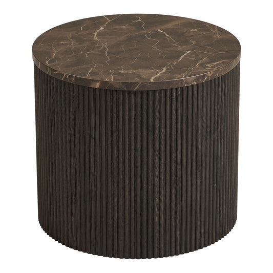 House Nordic Rota bijzettafel rond Ø45 cm met donkerbruine marmerlook MDF, luxe hotelchique uitstraling bij bank of bed