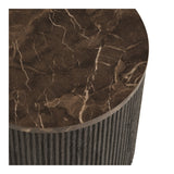 Detail van donkerbruin marmerlook blad bij de House Nordic Rota bijzettafel, MDF decor met natuurlijke witte aders