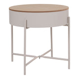 Sisco bijzettafel van House Nordic in zijaanzicht met rond Ø40 cm naturel MDF blad en lichtbeige poedergecoat staalframe