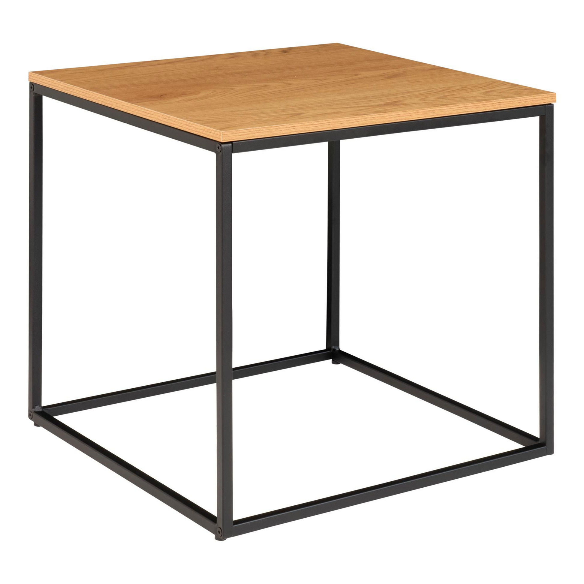Bijzettafel Vita van House Nordic met vierkant warm eikenlook blad en slank matzwart metalen frame, minimalistisch en open.