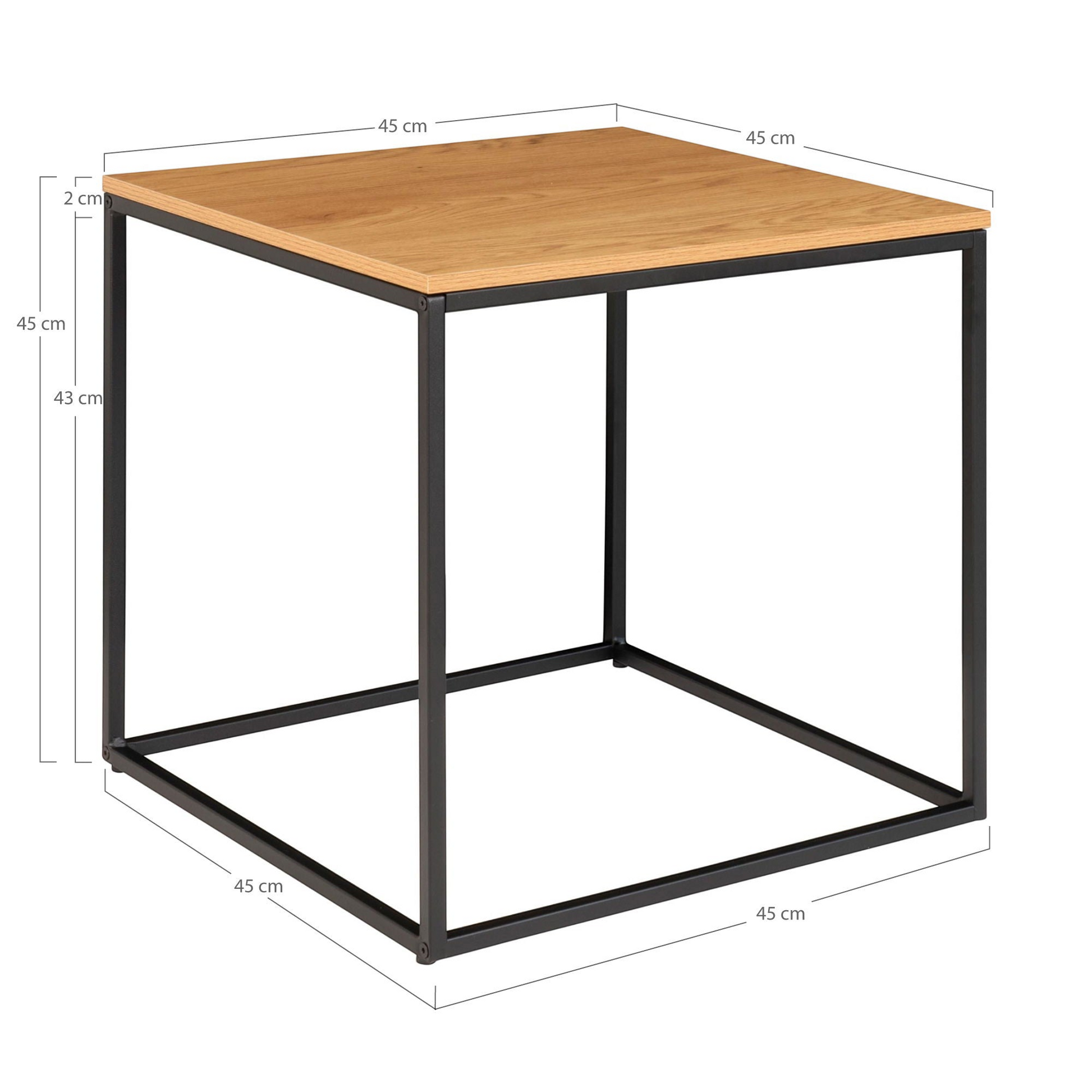 Vita bijzettafel van House Nordic met open matzwart metalen frame en bevestigingspunten onder het warme eikenlook blad.