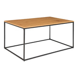 Rechthoekig blad van de House Nordic Vita salontafel in warme eikenlook, subtiele houtnerf op slank zwart stalen frame