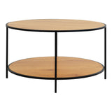 House Nordic Vita salontafel, 45 cm hoog, met ronde eikenlook bladen en slank zwart metalen frame
