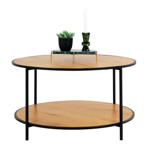 House Nordic Vita salontafel – ronde Ø80 cm eikenlook tafel met slank zwart metalen onderstel en Scandinavisch design