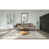 House Nordic Vita salontafel Ø80 cm in eethoekstijl woonkamer met eikenlook blad en slank zwart metalen frame