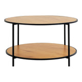 House Nordic Vita salontafel met dubbele plank in ronde eikenlook melamine en slank zwart metalen frame